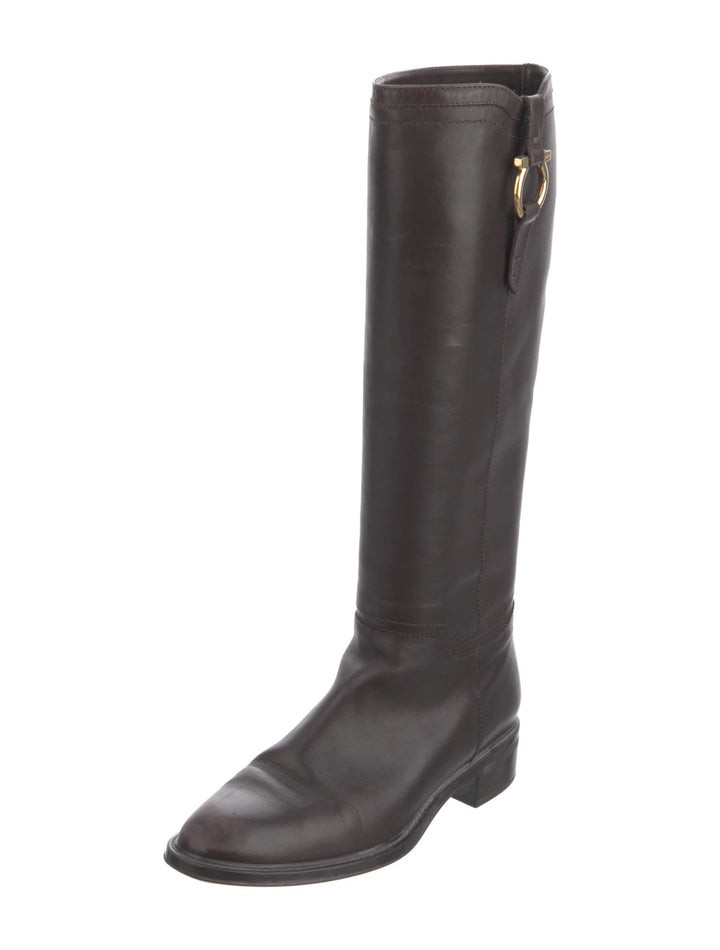 SALVATORE FERRAGAMO FERSEA GANCINI LEATHER RIDING BOOTS