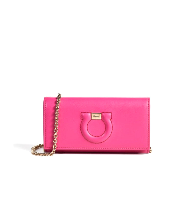 FERRAGAMO GANCINI CITY CALFSKIN LEATHER WALLET ON A CHAIN