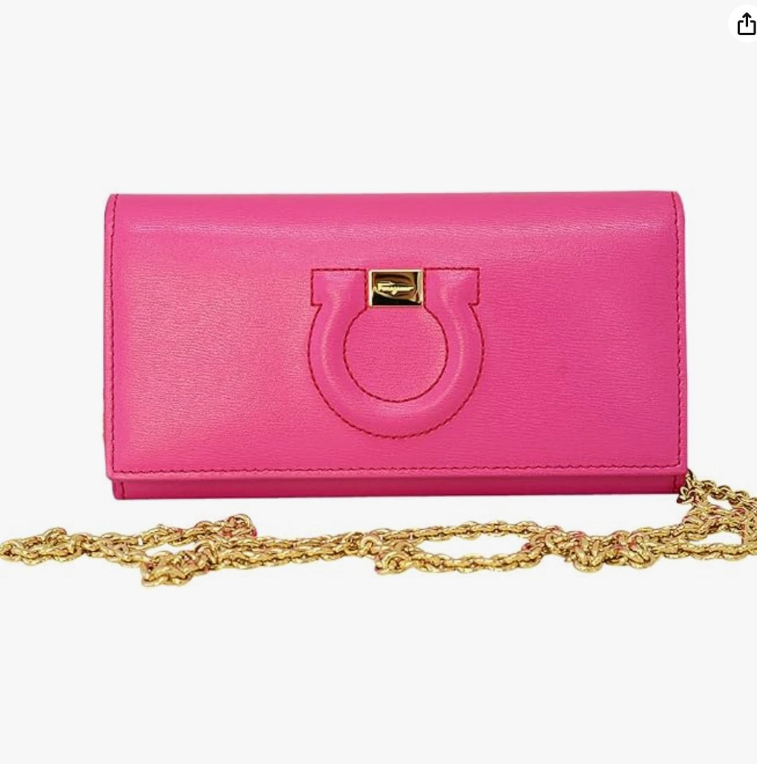 FERRAGAMO GANCINI CITY CALFSKIN LEATHER WALLET ON A CHAIN