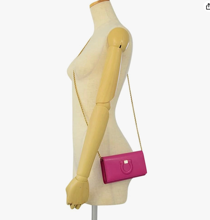 FERRAGAMO GANCINI CITY CALFSKIN LEATHER WALLET ON A CHAIN