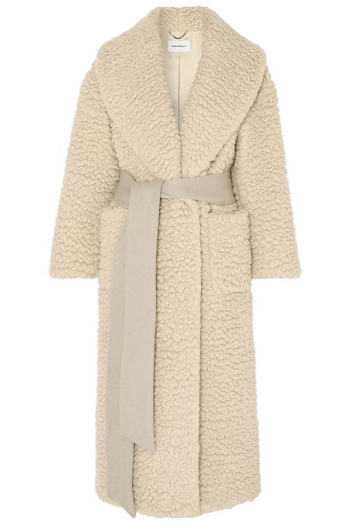 SALVATORE FERRAGAMO RUNWAY TEDDY CASHMERE SILK COAT