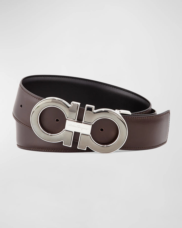 SALVATORE FERRAGAMO DOUBLE GANCINI BUCKLE REVERSIBLE LEATHER BELT