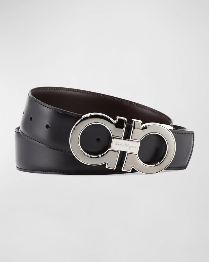 SALVATORE FERRAGAMO DOUBLE GANCINI BUCKLE REVERSIBLE LEATHER BELT