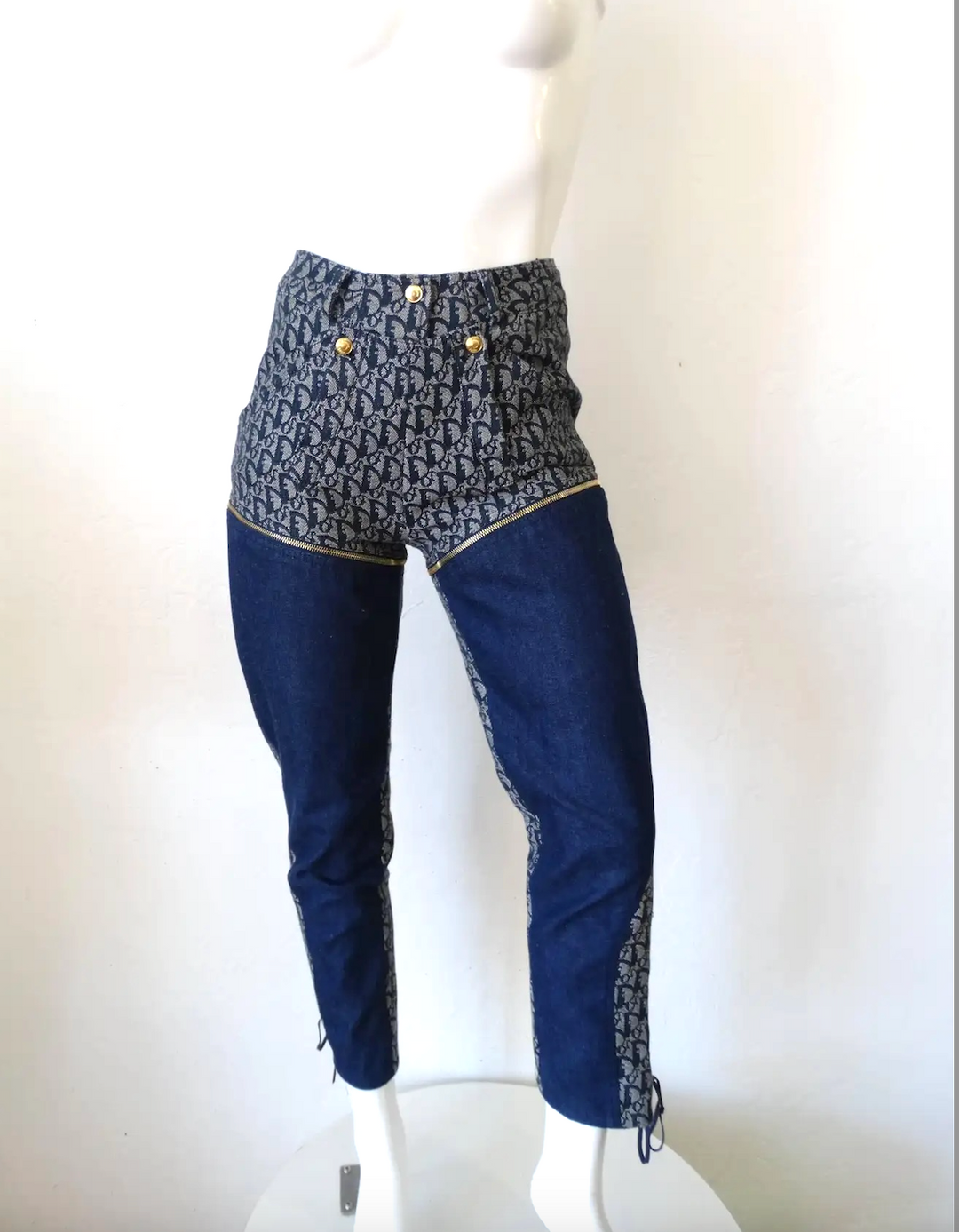 DIOR JOHN GALLIANO MONOGRAM DENIM ZIP OFF CONVERTIBLE PANTS