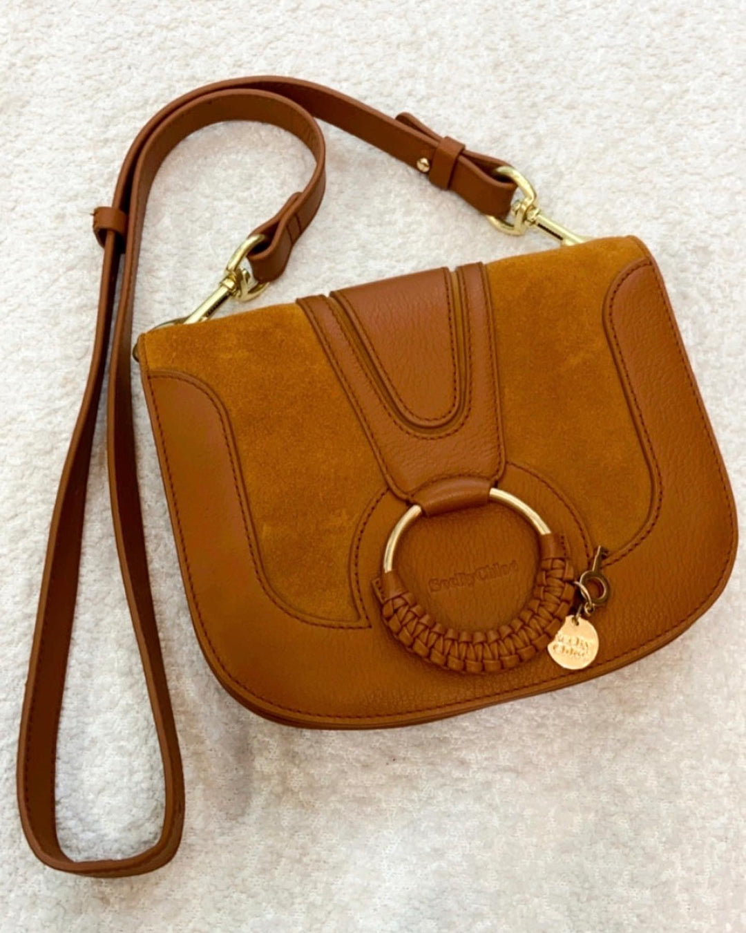 SEE BY CHLOÉ HANA CARAMELLO LEATHER SADDLE CROSSBODY
