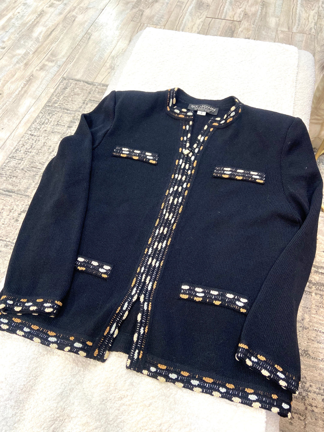 ST JOHN EVENING COLLECTION EMBELLISHED BOUCLE CARDIGAN