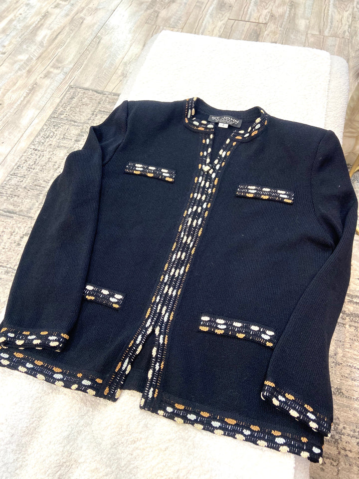ST JOHN EVENING COLLECTION EMBELLISHED BOUCLE CARDIGAN