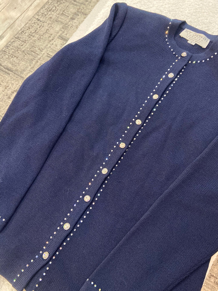 ST. JOHN EVENING COLLECTION CRYSTAL TRIMMED SWEATER CARDIGAN