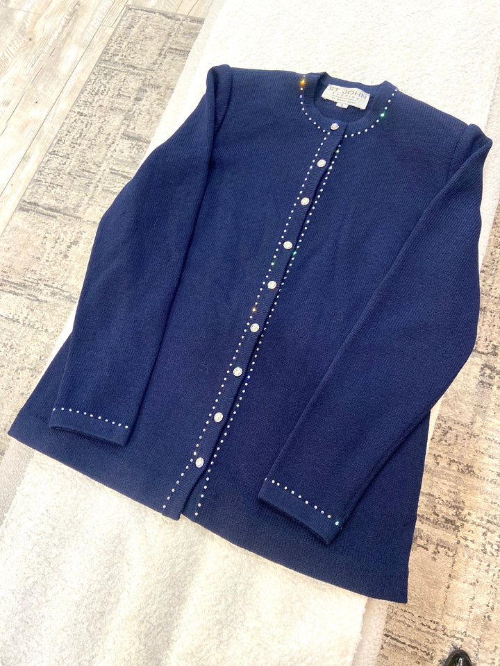 ST. JOHN EVENING COLLECTION CRYSTAL TRIMMED SWEATER CARDIGAN