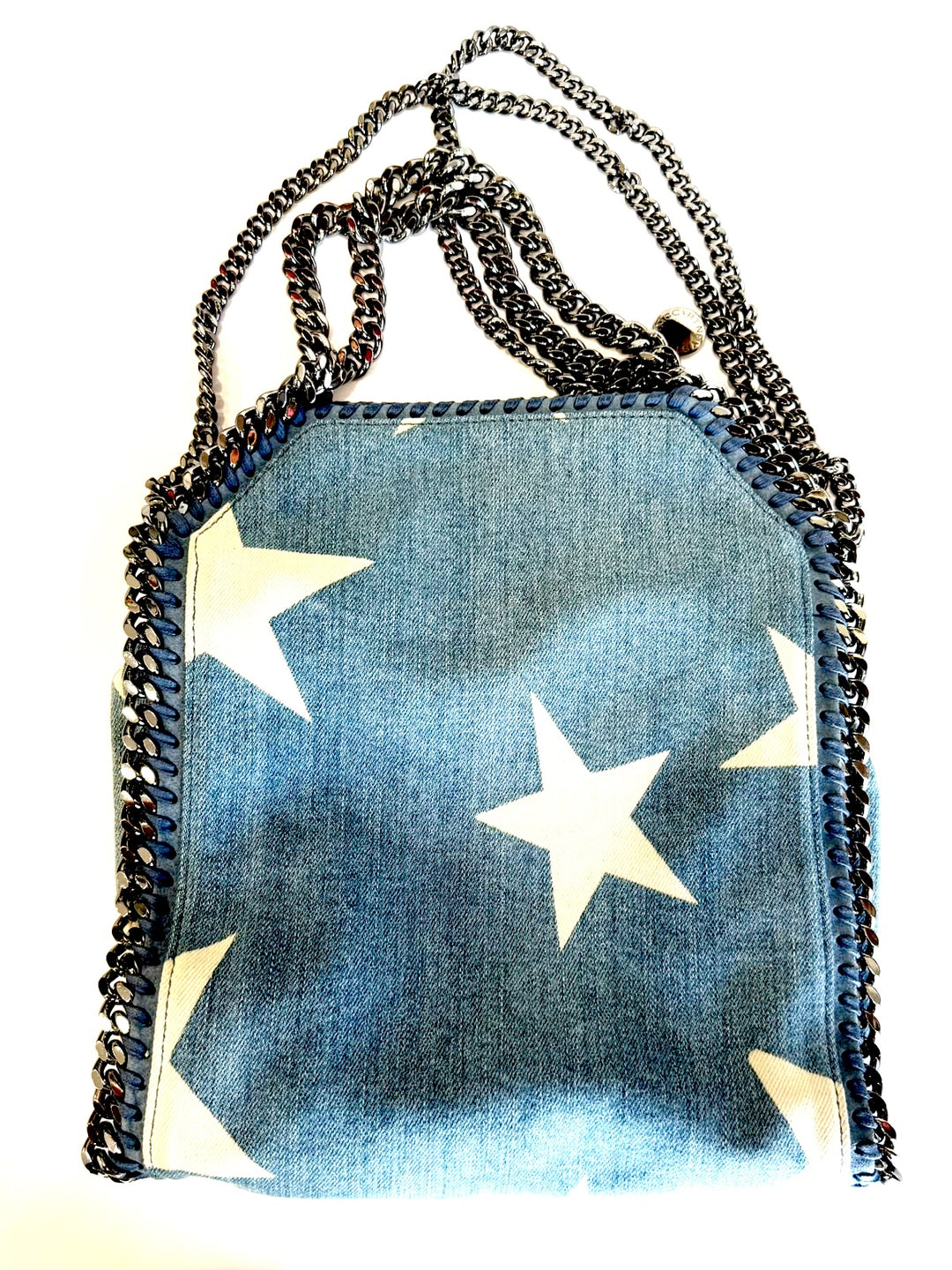 STELLA MCCARTNERY DENIM MINI STAR PRINT FALABELLA TOTE BAG