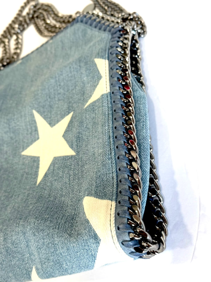 STELLA MCCARTNERY DENIM MINI STAR PRINT FALABELLA TOTE BAG