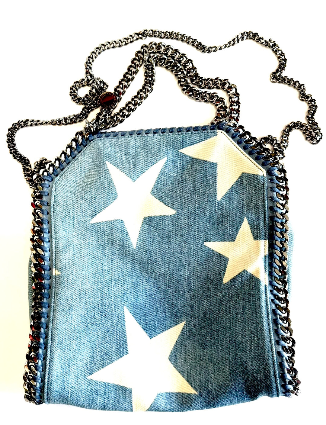 STELLA MCCARTNERY DENIM MINI STAR PRINT FALABELLA TOTE BAG