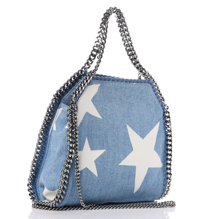 STELLA MCCARTNERY DENIM MINI STAR PRINT FALABELLA TOTE BAG