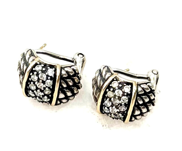 STERLING SILVER &amp; 14K YELLOW GOLD DIAMOND HUGGIE EARRINGS