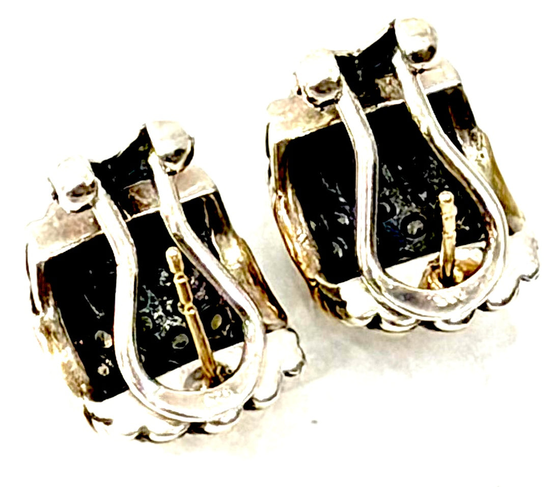 STERLING SILVER &amp; 14K YELLOW GOLD DIAMOND HUGGIE EARRINGS