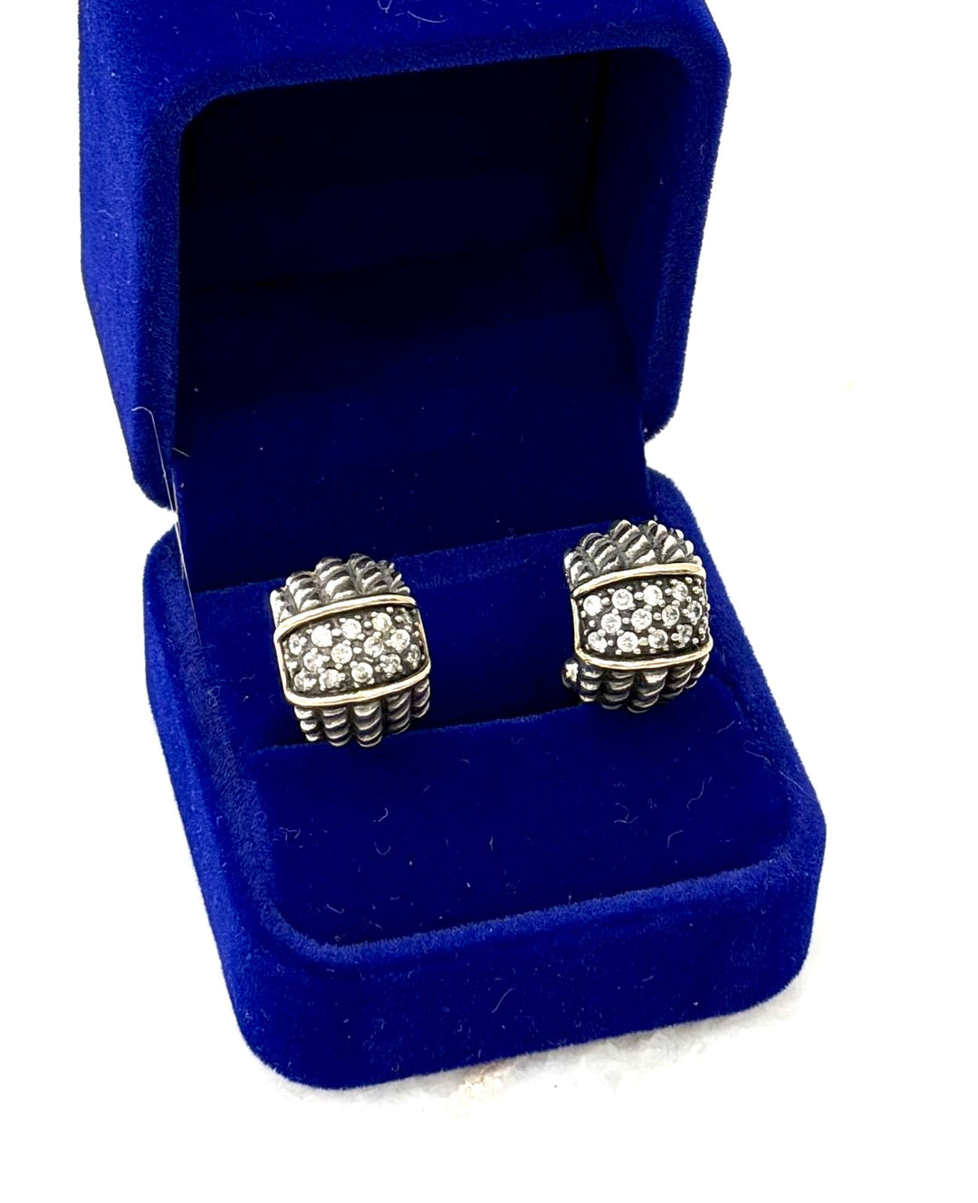 STERLING SILVER &amp; 14K YELLOW GOLD DIAMOND HUGGIE EARRINGS
