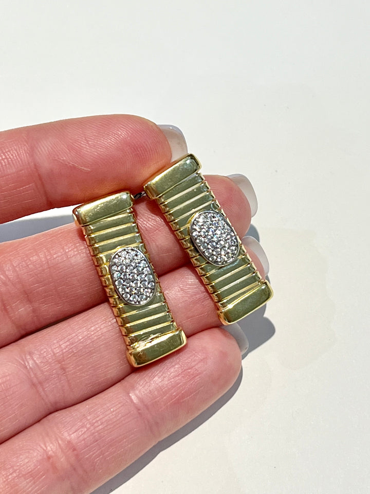 MONARCH ITALY STERLING SILVER PAVE CRYSTALS RECTANGLE DROP EARRINGS