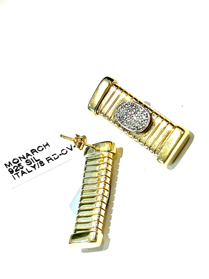MONARCH ITALY STERLING SILVER PAVE CRYSTALS RECTANGLE DROP EARRINGS