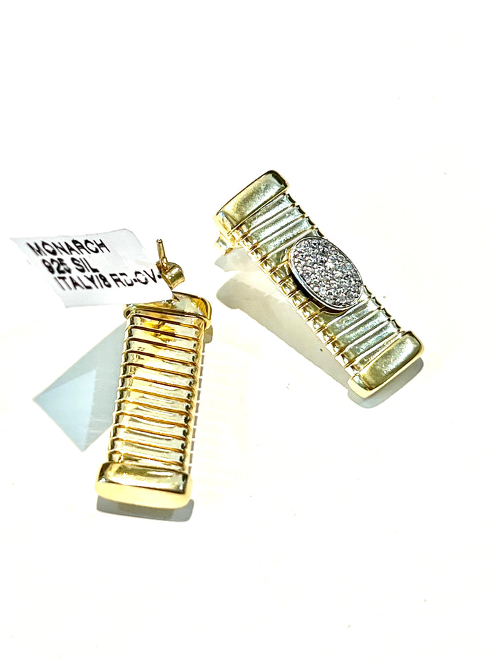 MONARCH ITALY STERLING SILVER PAVE CRYSTALS RECTANGLE DROP EARRINGS