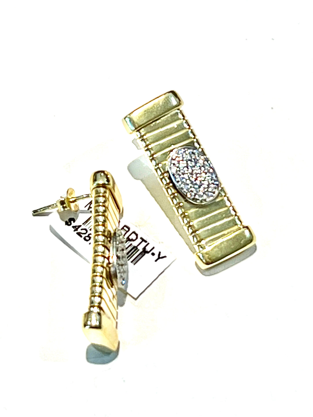 MONARCH ITALY STERLING SILVER PAVE CRYSTALS RECTANGLE DROP EARRINGS