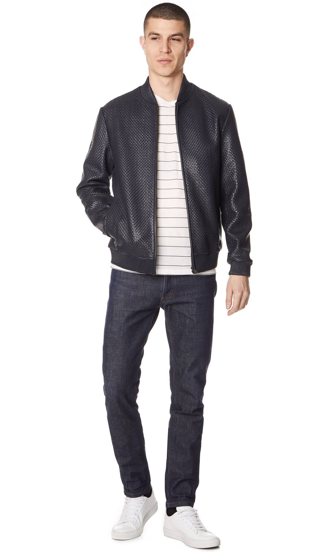 THEORY WOVEN LEATHER BOMBER JACKET