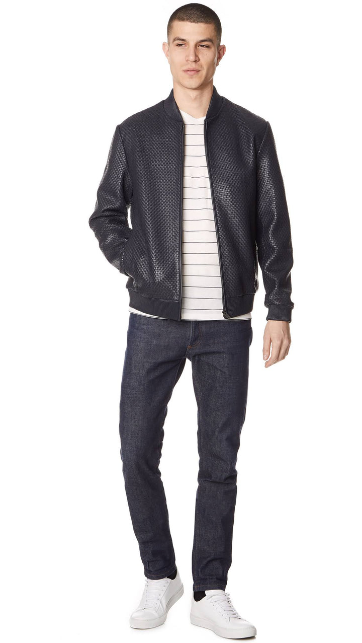 THEORY WOVEN LEATHER BOMBER JACKET