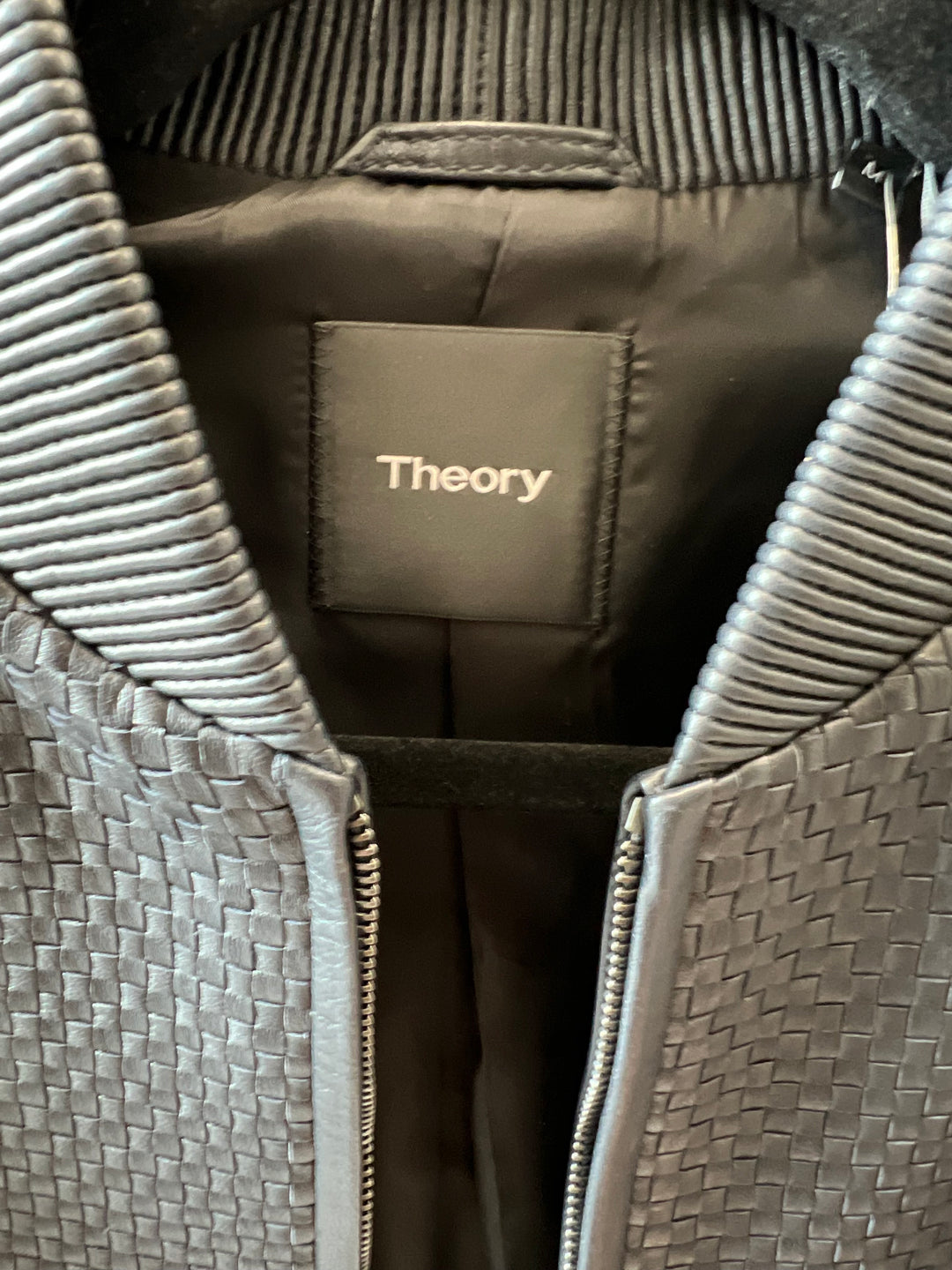 THEORY WOVEN LEATHER BOMBER JACKET