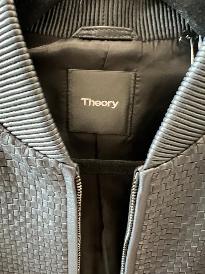 THEORY WOVEN LEATHER BOMBER JACKET