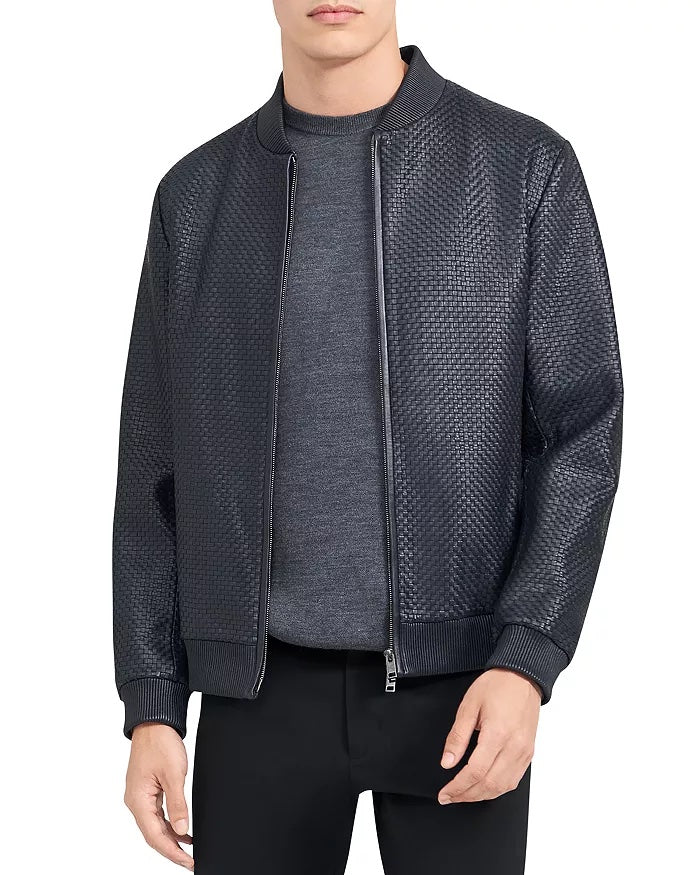 THEORY WOVEN LEATHER BOMBER JACKET