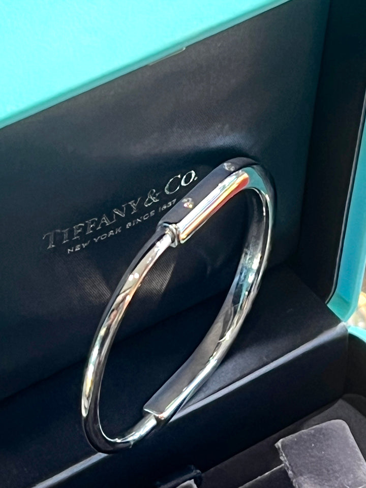 TIFFANY &amp; CO 18K WHITE GOLD DIAMOND TIFFANY LOCK COLLECTION BRACELET