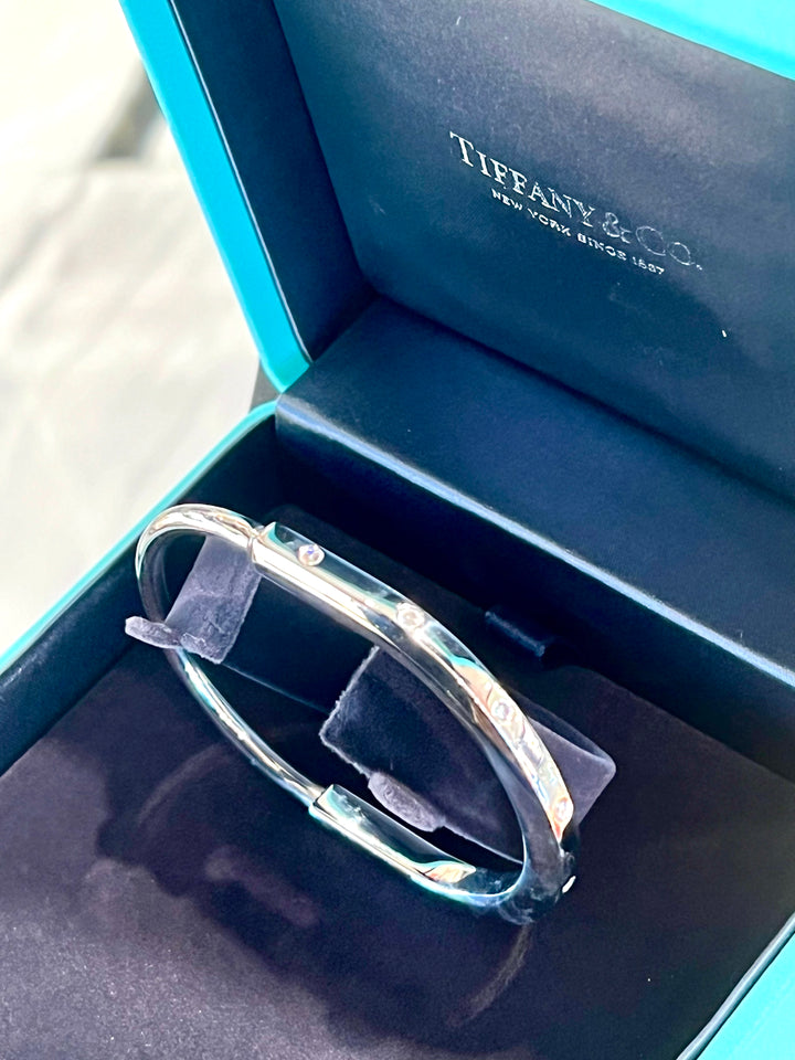 TIFFANY &amp; CO 18K WHITE GOLD DIAMOND TIFFANY LOCK COLLECTION BRACELET