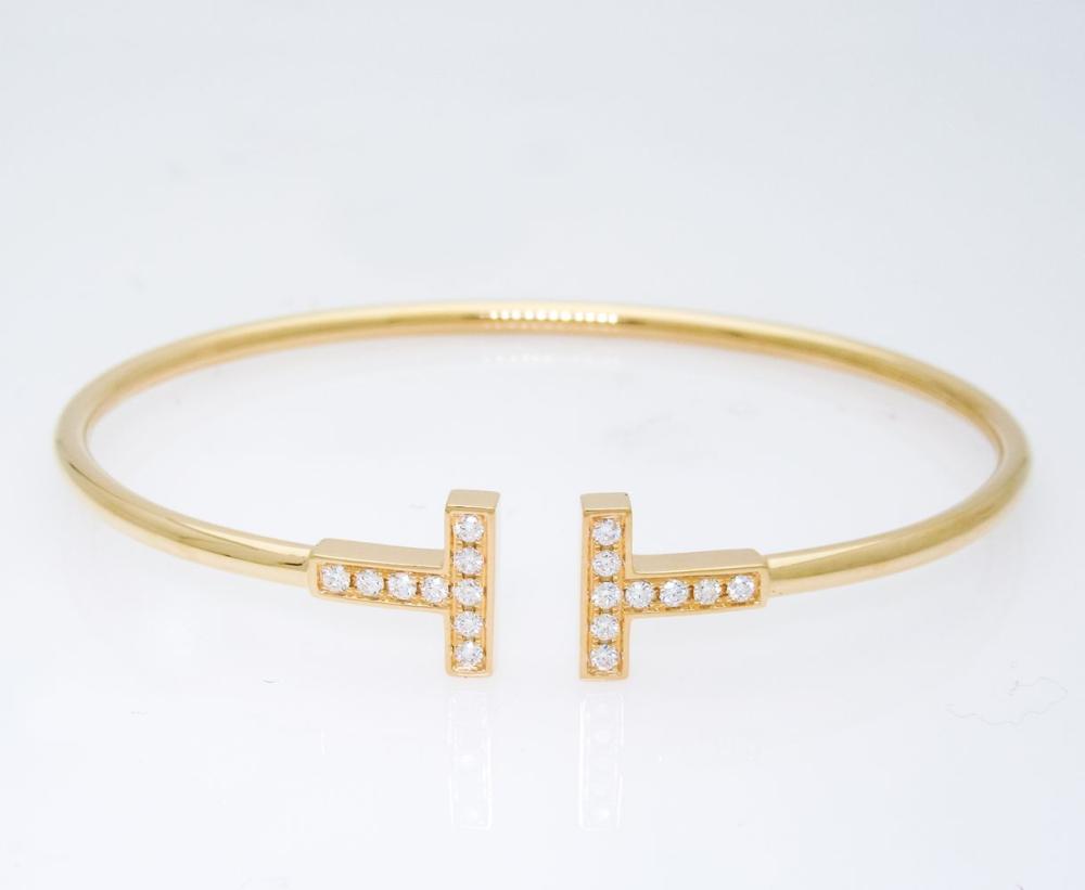 TIFFANY &amp; CO. T-WIRE 18K YELLOW GOLD DIAMOND BRACLET