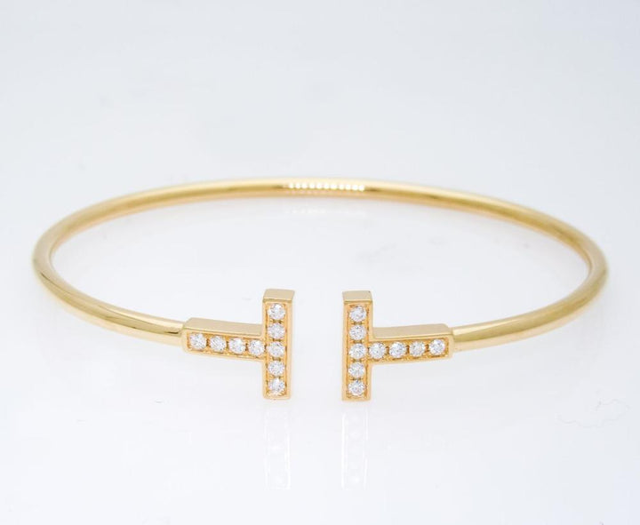 TIFFANY &amp; CO. T-WIRE 18K YELLOW GOLD DIAMOND BRACLET