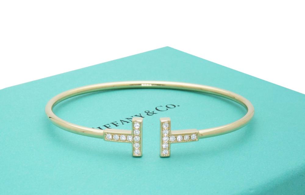 TIFFANY &amp; CO. T-WIRE 18K YELLOW GOLD DIAMOND BRACLET
