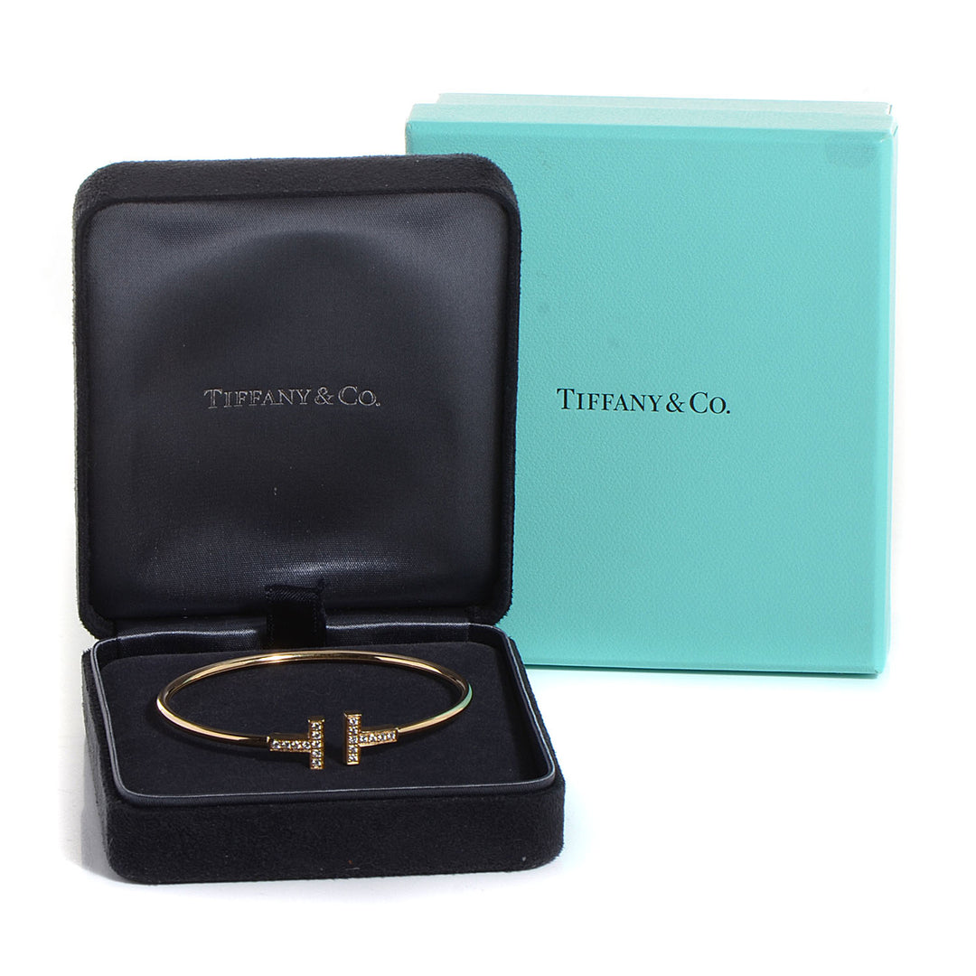 TIFFANY &amp; CO. T-WIRE 18K YELLOW GOLD DIAMOND BRACLET