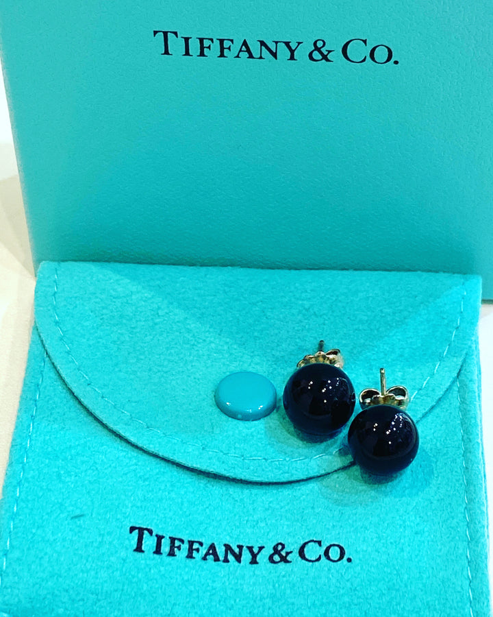 TIFFANY &amp; CO. BLACK ONYX BALL STUD EARRINGS