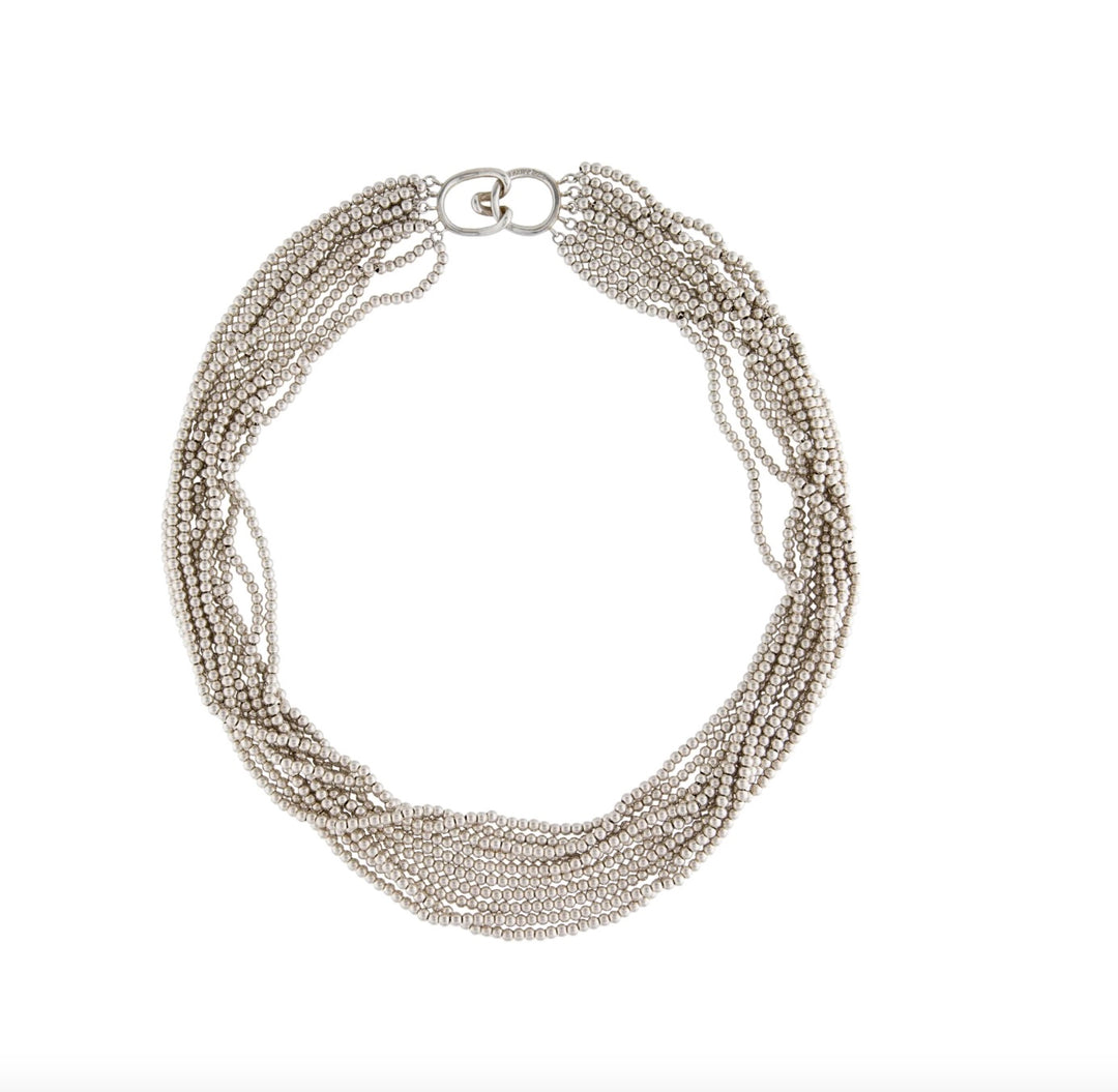 TIFFANY &amp; CO. BEADED MULTISTRAND TORSADE STERLING SILVER COLLAR NECKLACE