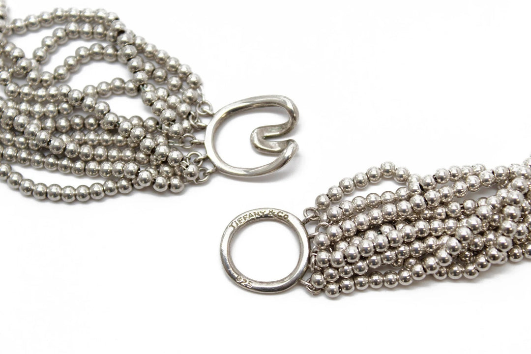 TIFFANY &amp; CO. BEADED MULTISTRAND TORSADE STERLING SILVER COLLAR NECKLACE