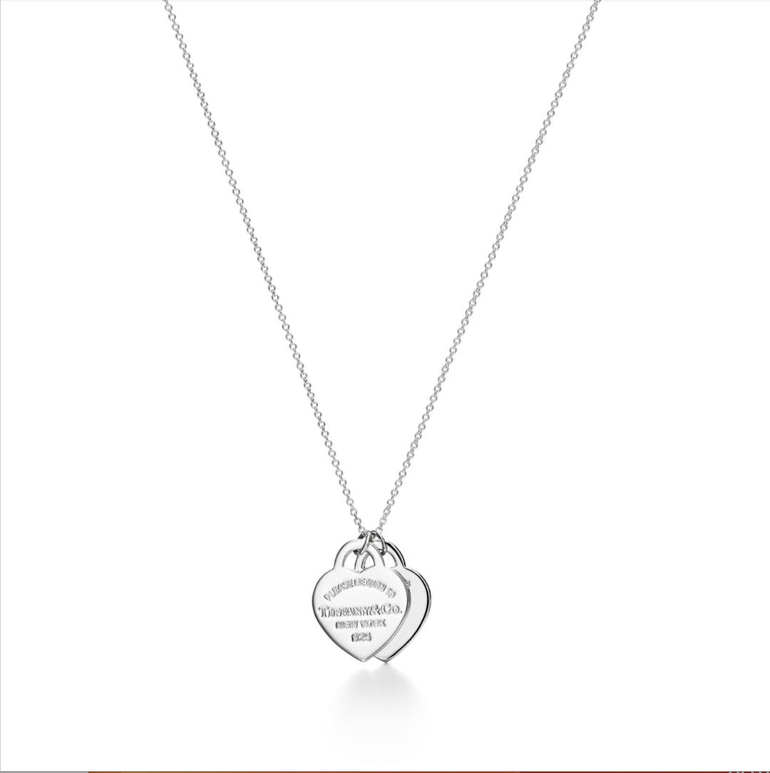 TIFFANY &amp; CO. RTT BLUE DOUBLE HEART STERLING SILVER NECKLACE