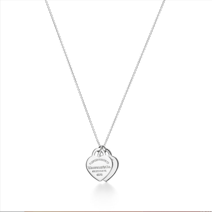 TIFFANY &amp; CO. RTT BLUE DOUBLE HEART STERLING SILVER NECKLACE