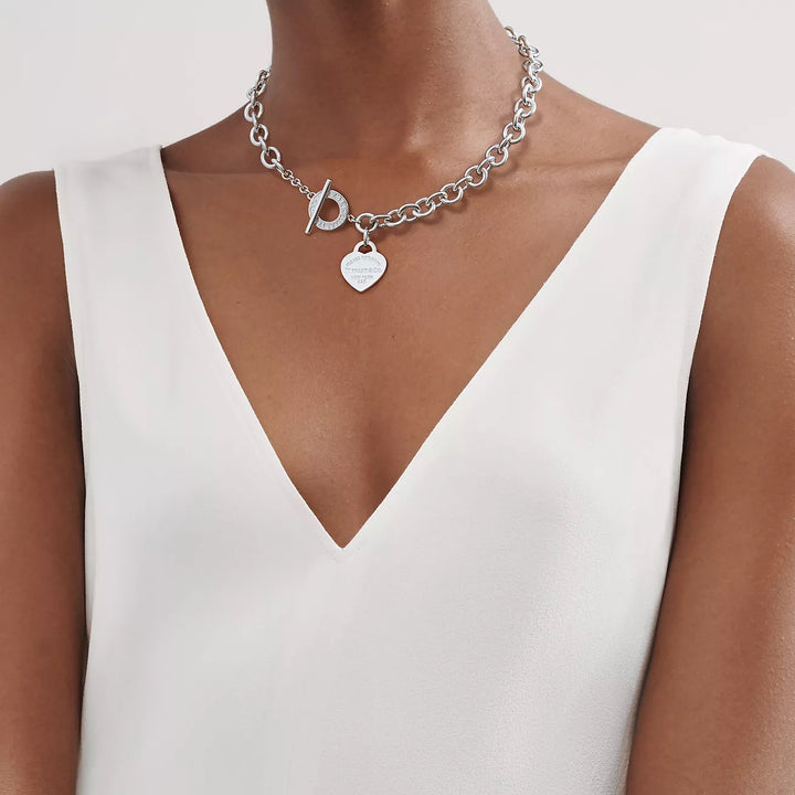 TIFFANY &amp; CO. RTT STERLING SILVER HEART TOGGLE NECKLACE