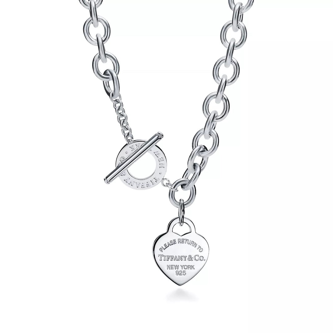 TIFFANY &amp; CO. RTT STERLING SILVER HEART TOGGLE NECKLACE