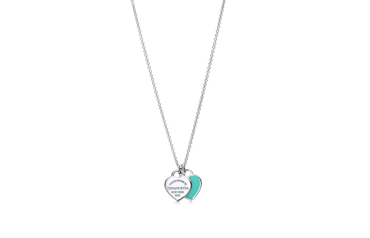 TIFFANY &amp; CO. RTT BLUE DOUBLE HEART STERLING SILVER NECKLACE