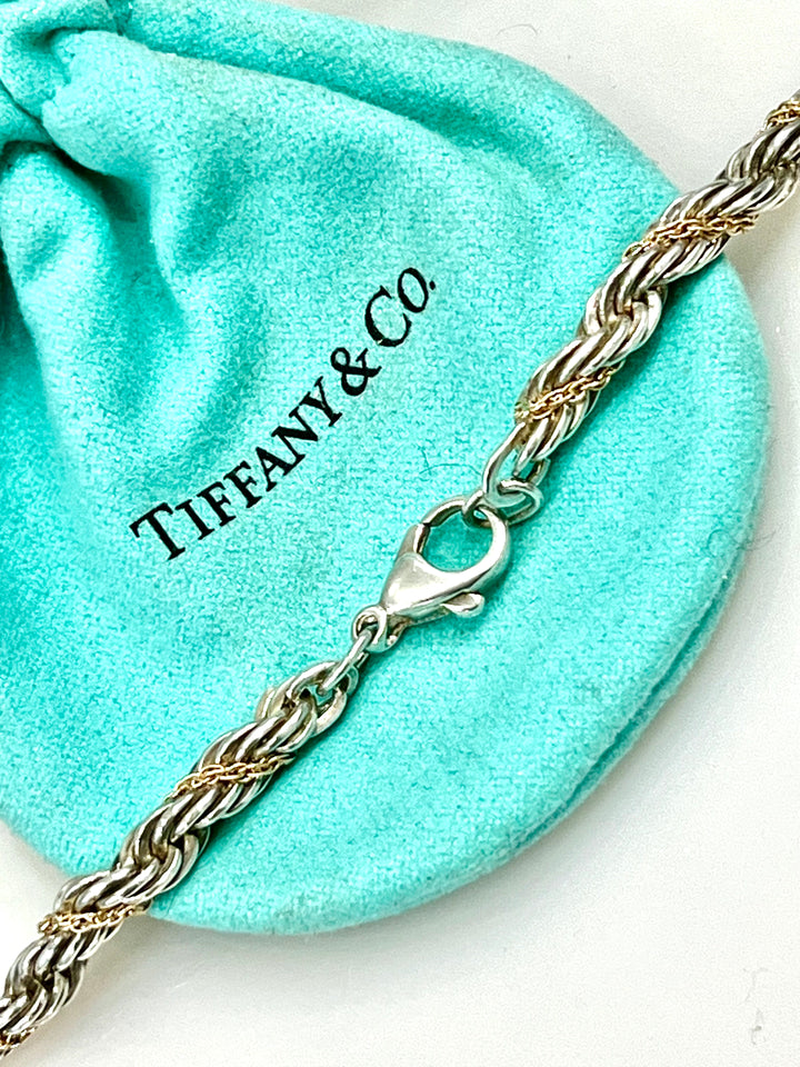 TIFFANY &amp; CO. STERLING SILVER AND 18K GOLD TWIST CHAIN 24" NECKLACE