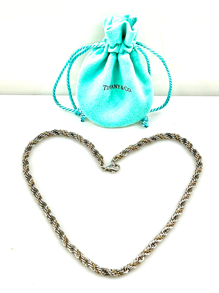 TIFFANY &amp; CO. STERLING SILVER AND 18K GOLD TWIST CHAIN NECKLACE