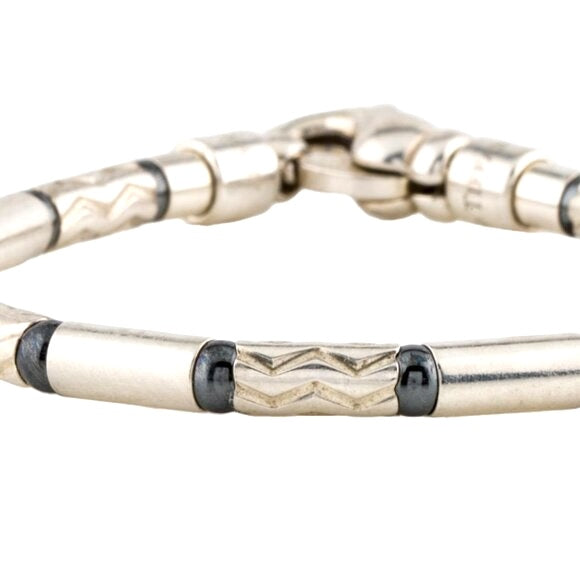 TIFFANY &amp; CO. HEMATITE &amp; AZTEC CARVED STERLING SILVER BRACELET
