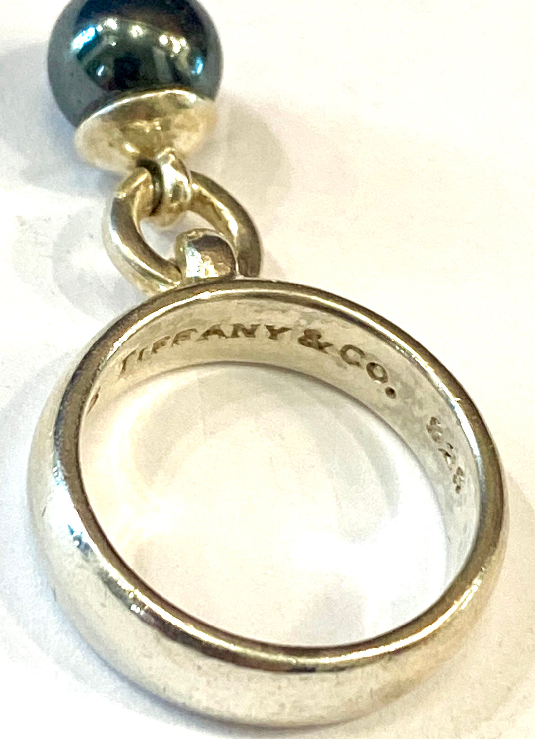 TIFFANY &amp; CO. VINTAGE STERLING SILVER ONYX CHARM RING