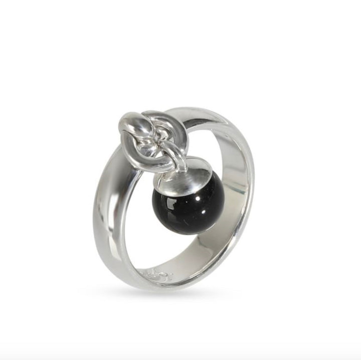 TIFFANY &amp; CO. VINTAGE STERLING SILVER ONYX CHARM RING