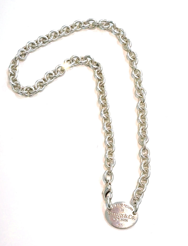 TIFFANY &amp; CO STERLING SILVER RTT OVAL TAG CHOKER NECKLACE