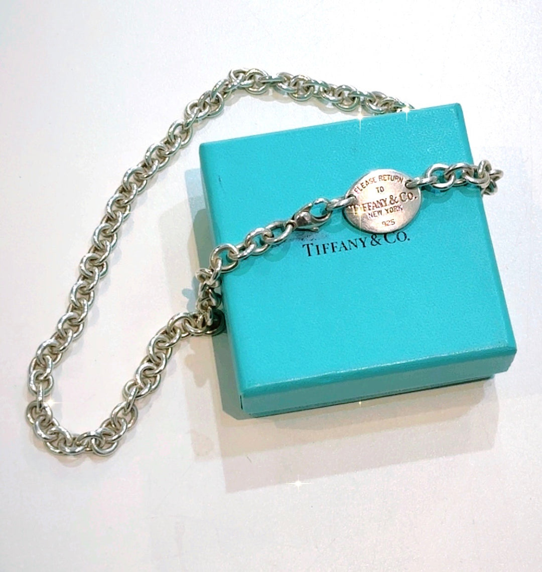 TIFFANY &amp; CO STERLING SILVER RTT OVAL TAG CHOKER NECKLACE